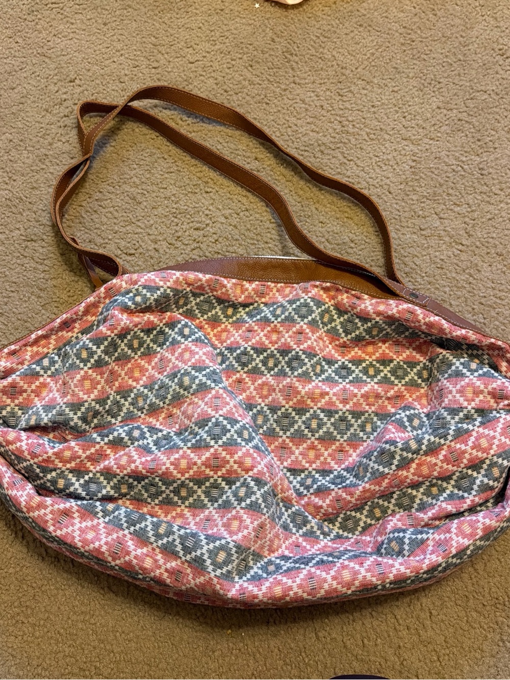 Noonday Collection Pink & Gray Woven Tote with Brown Straps